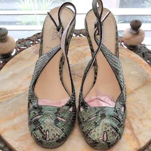 Prada Green Snakeskin Slingback Heels Size 37.5